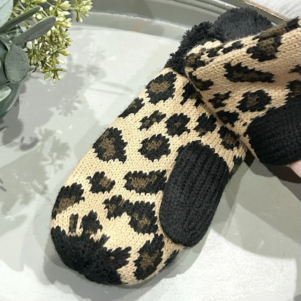 C.C 2-7 Years Children Girl Boy Kids Animal Leopard‎ Ribbed Knit Mitten Gloves